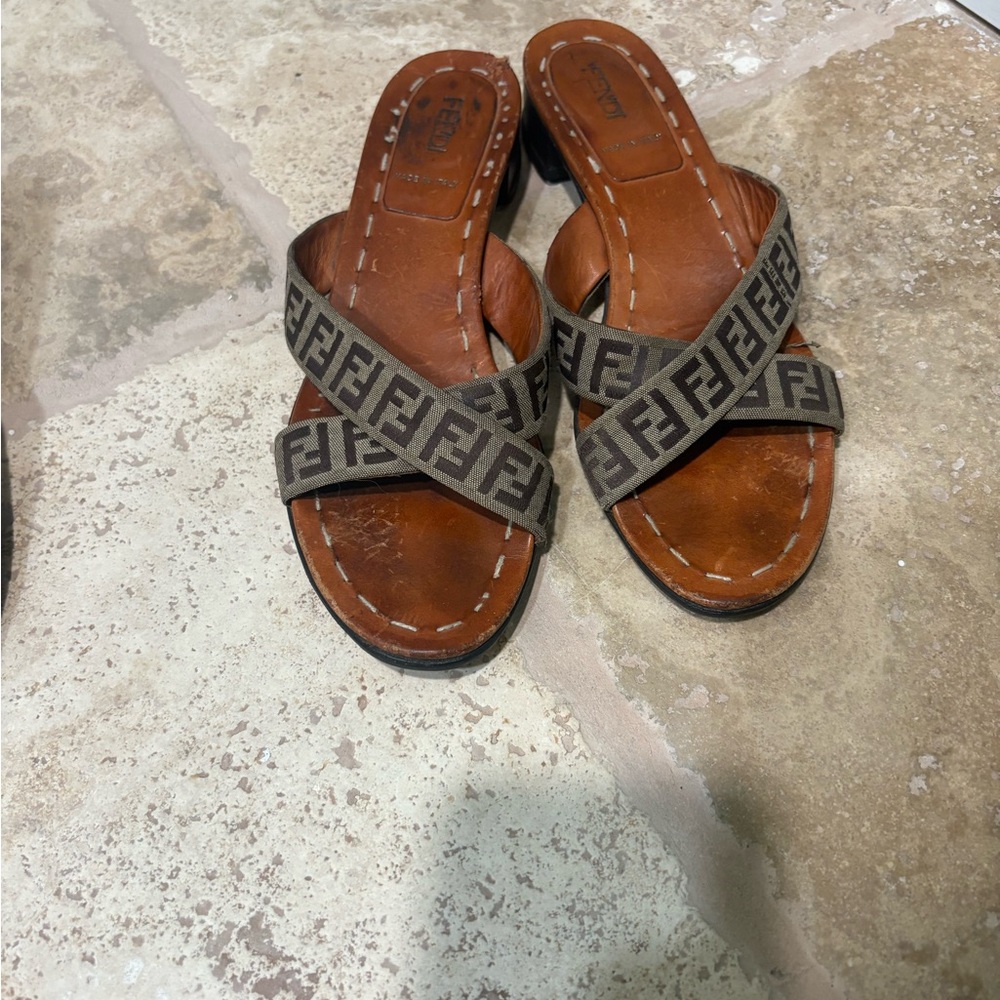 Fendi Brown and Tan Sandals